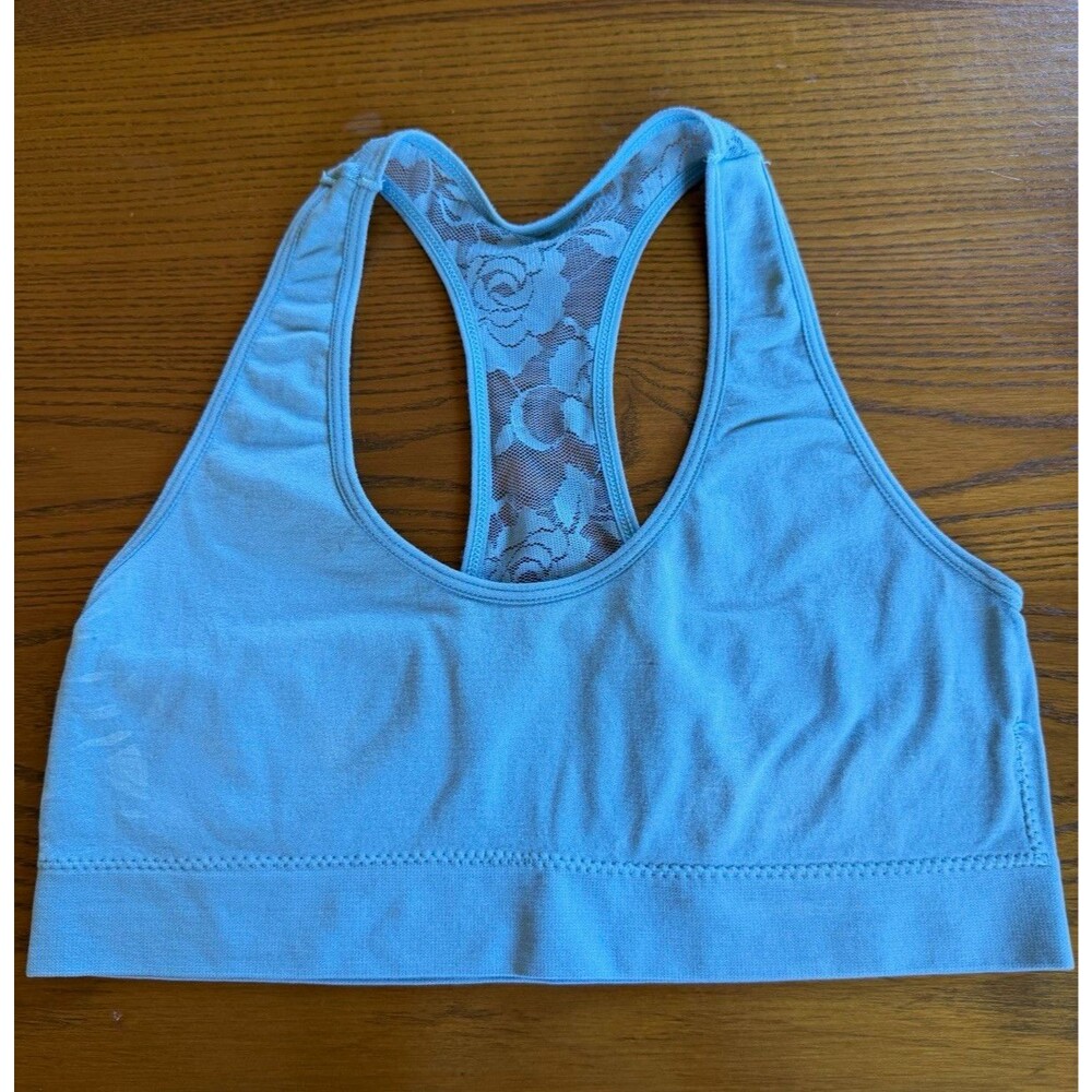 Women’s Blue Solid Racerback Sports Bra M Wireless Pullover Medium Support